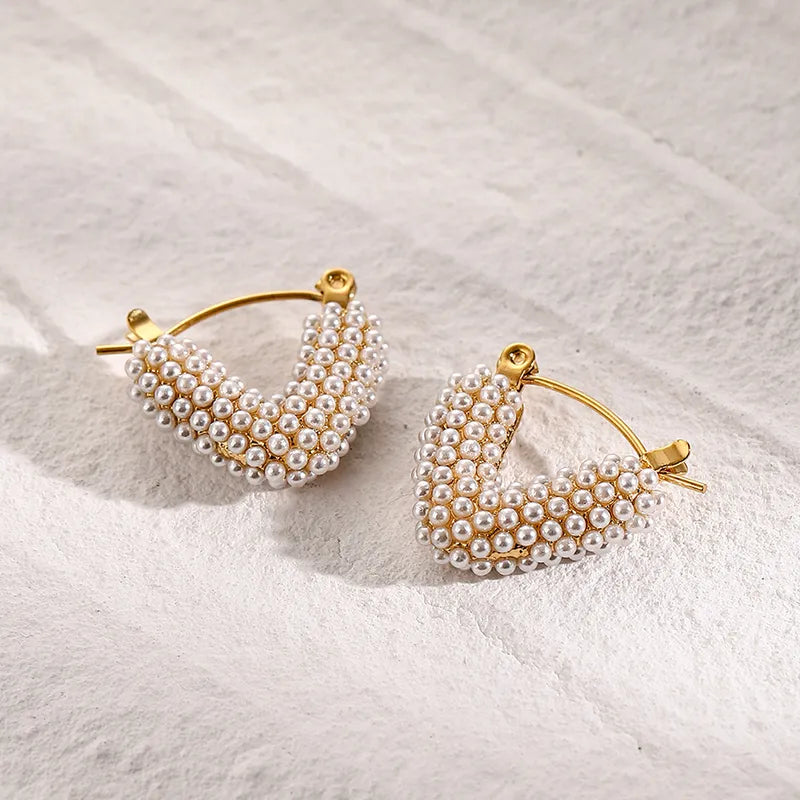 Sweet Triangle Imitation Pearl Hoop Earrings