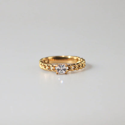 Square Zircon Cuban Chain Ring