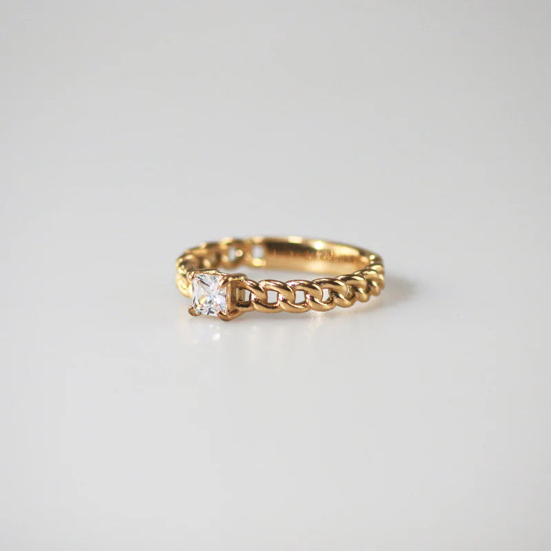 Square Zircon Cuban Chain Ring