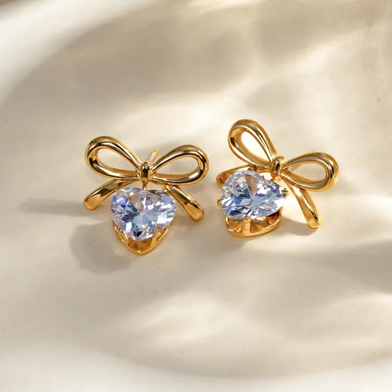 Heart Shape Bow Knot Stud Earring