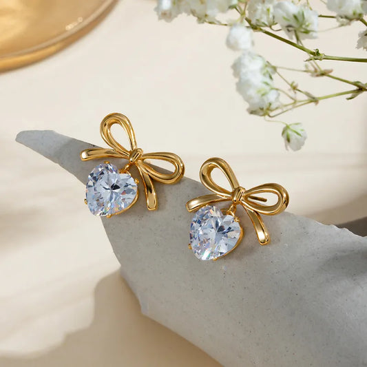 Heart Shape Bow Knot Stud Earring