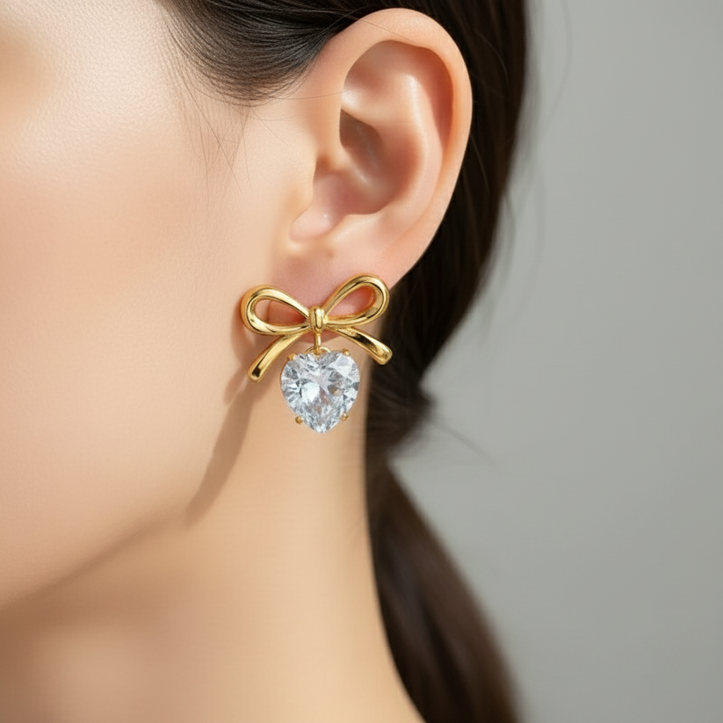 Pure Bow Heart Studs