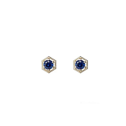 Hexagon Dainty Blue Crystal Stud