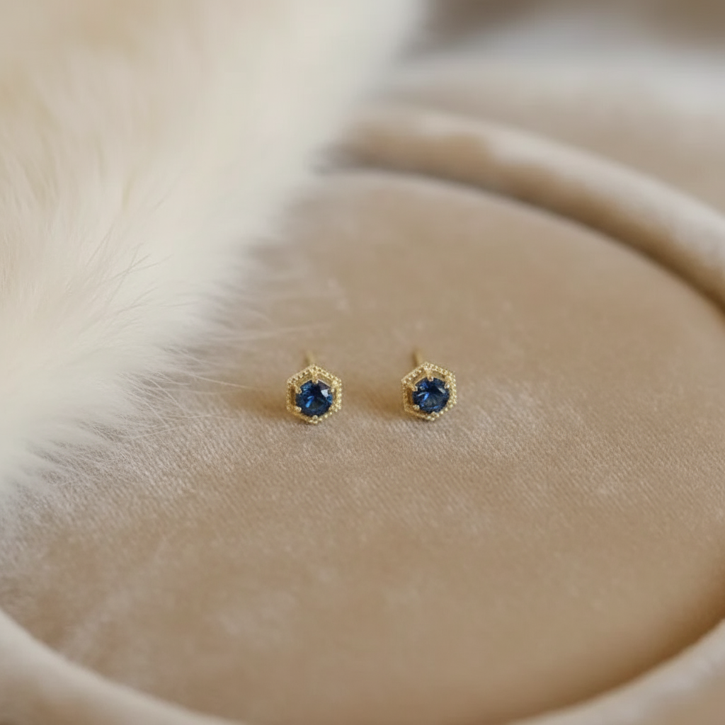 Hexagon Blue Crystal Stud Earring