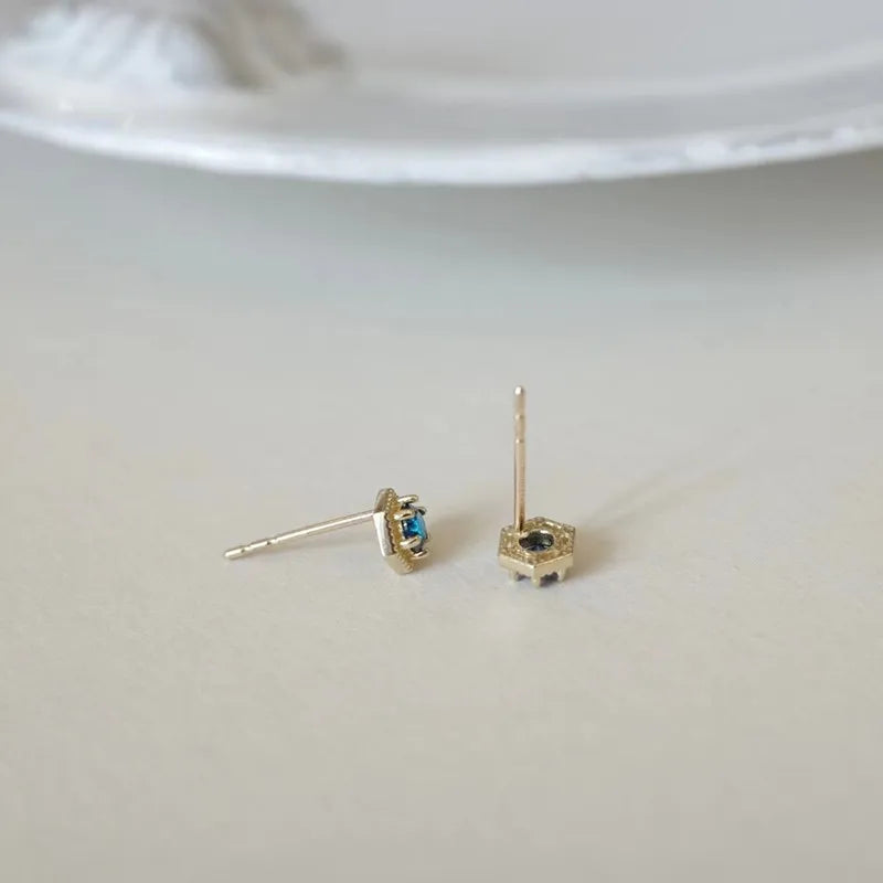 Hexagon Dainty Blue Crystal Stud