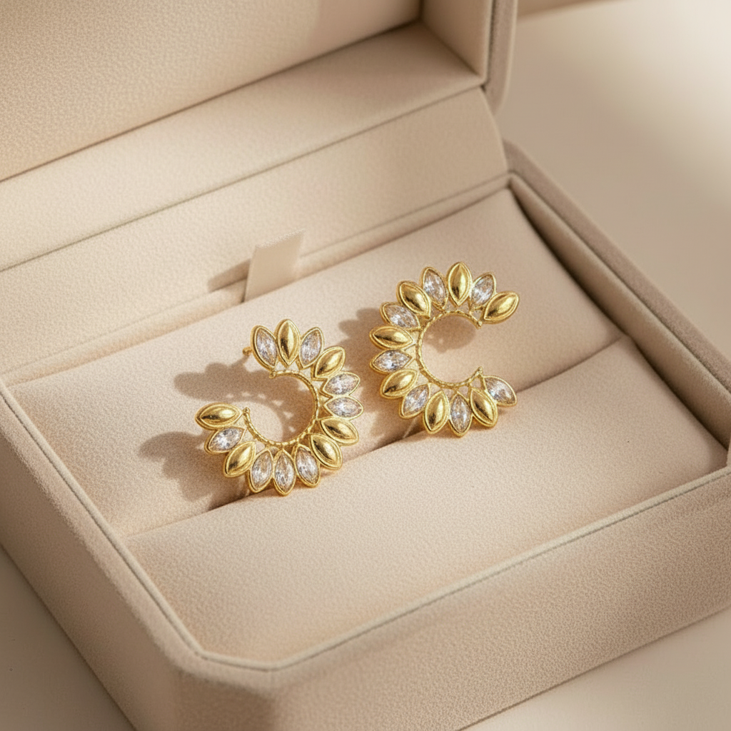 Diamond C Curve Drop Earrings