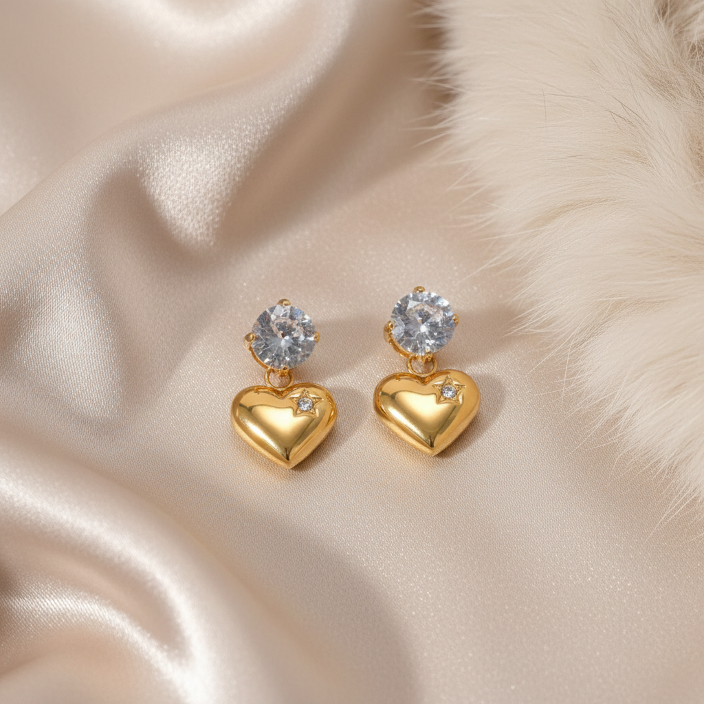 Round Diamond Heart Studs