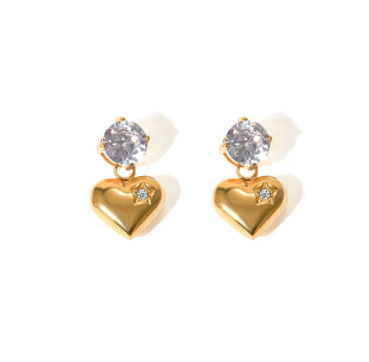 Round Diamond With Heart Earring