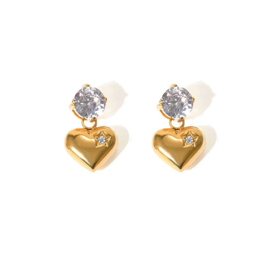 Round Diamond With Heart Earring