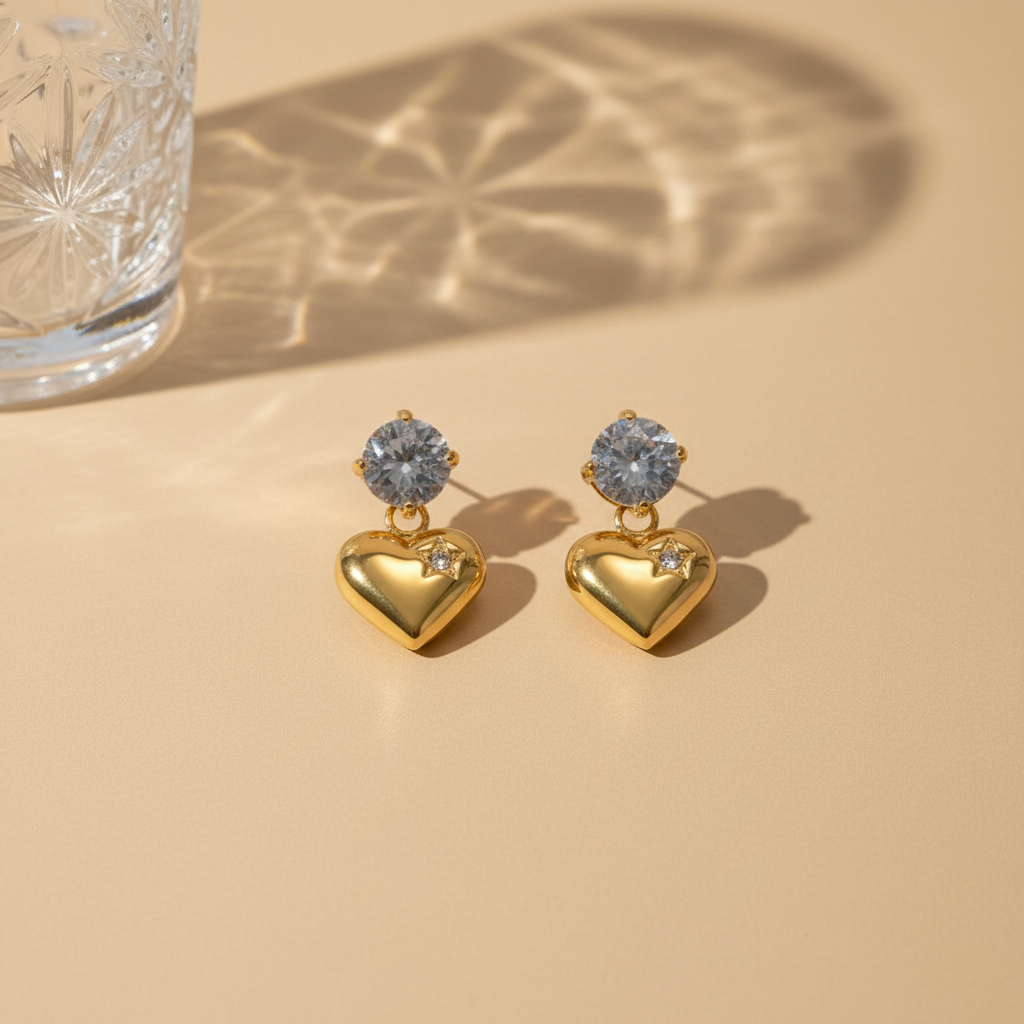 Round Diamond Heart Studs