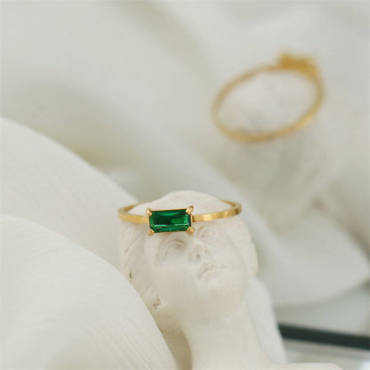 Green Rectangle Emerald Ring