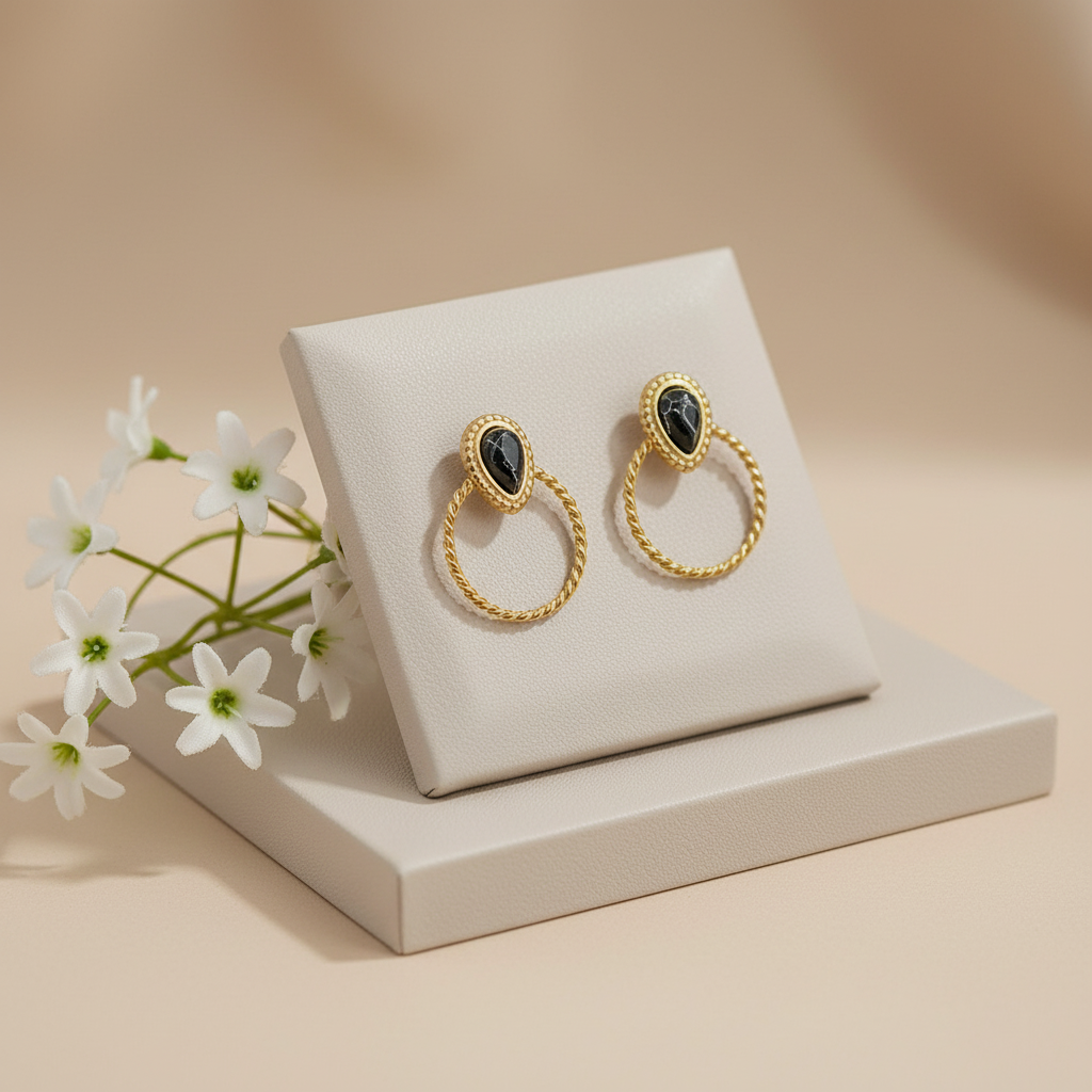 Black Stone Drop Earing