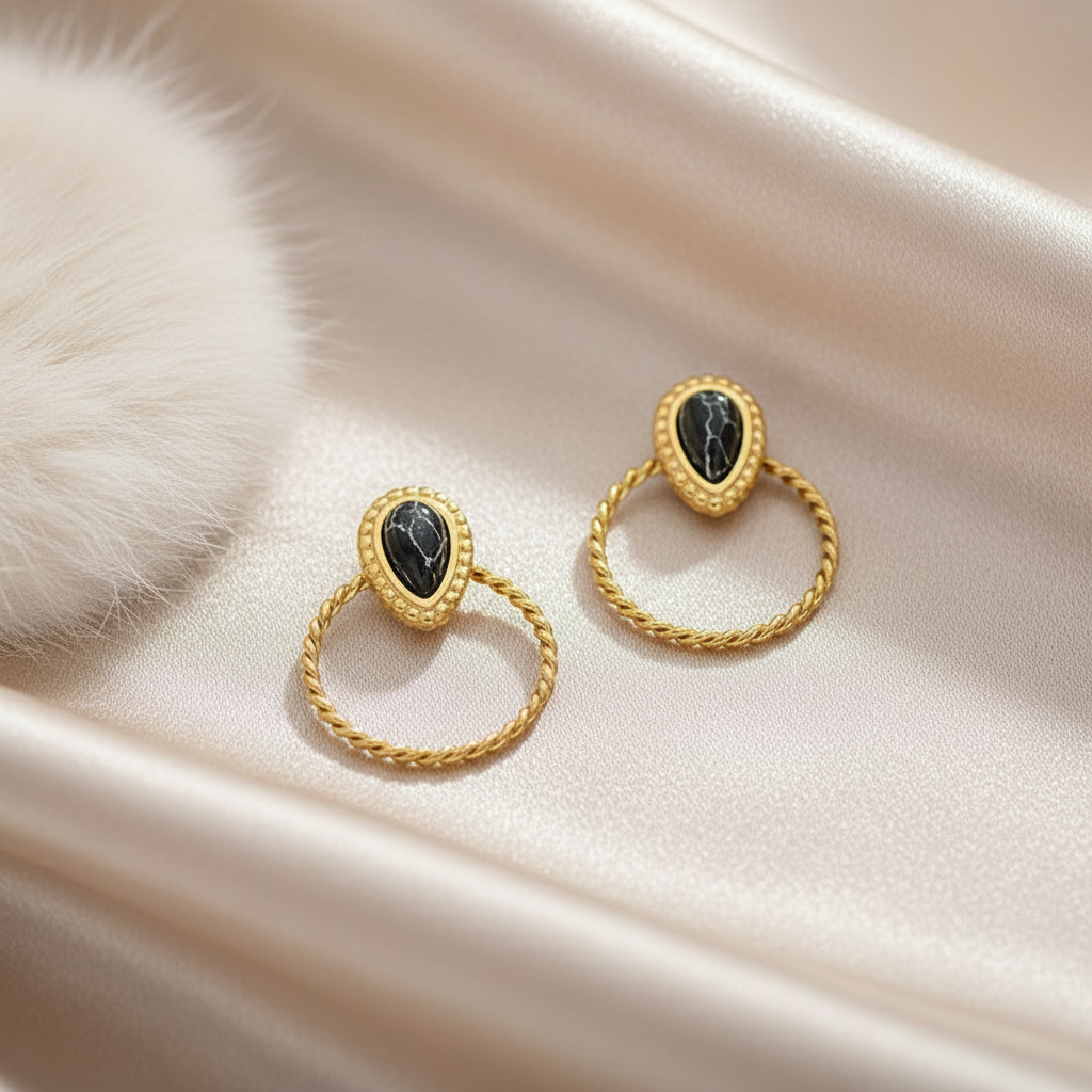 Black Stone Drop Earing