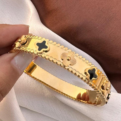 Black and Gold Clover Bangle Bracelet