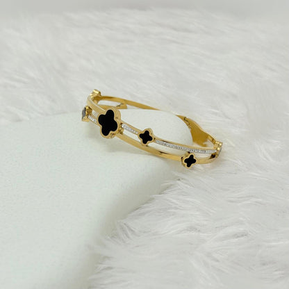 Multi Clover and Crystal Bangle Bracelet