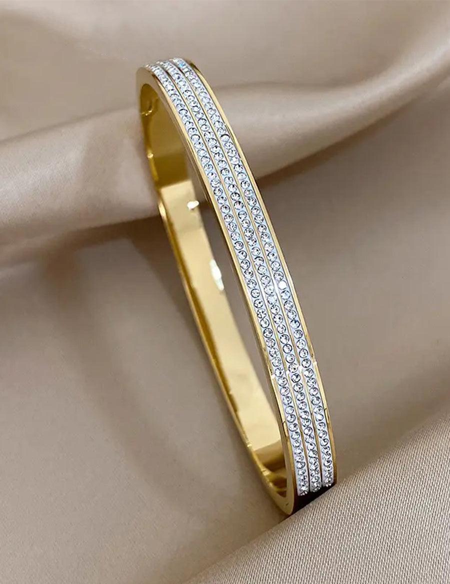Triple Lines Diamond Bangle Bracelet