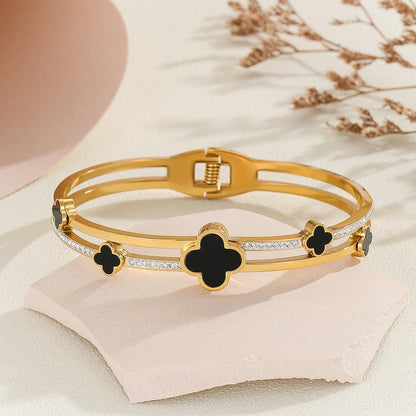 Multi Clover and Crystal Bangle Bracelet