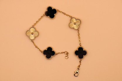 Black and Gold Multi Design Clover Bracelet