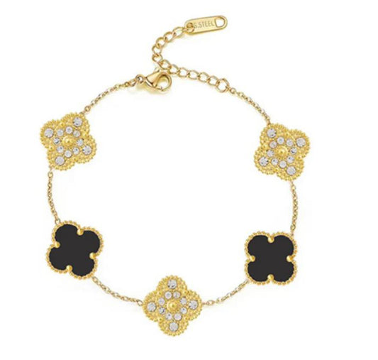 Black and Gold Multi Design Clover Bracelet