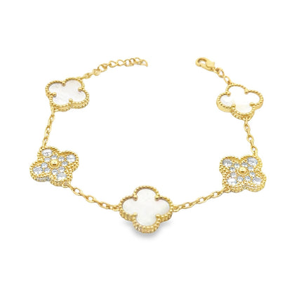 White and Gold Multi Design Clover Bracelet