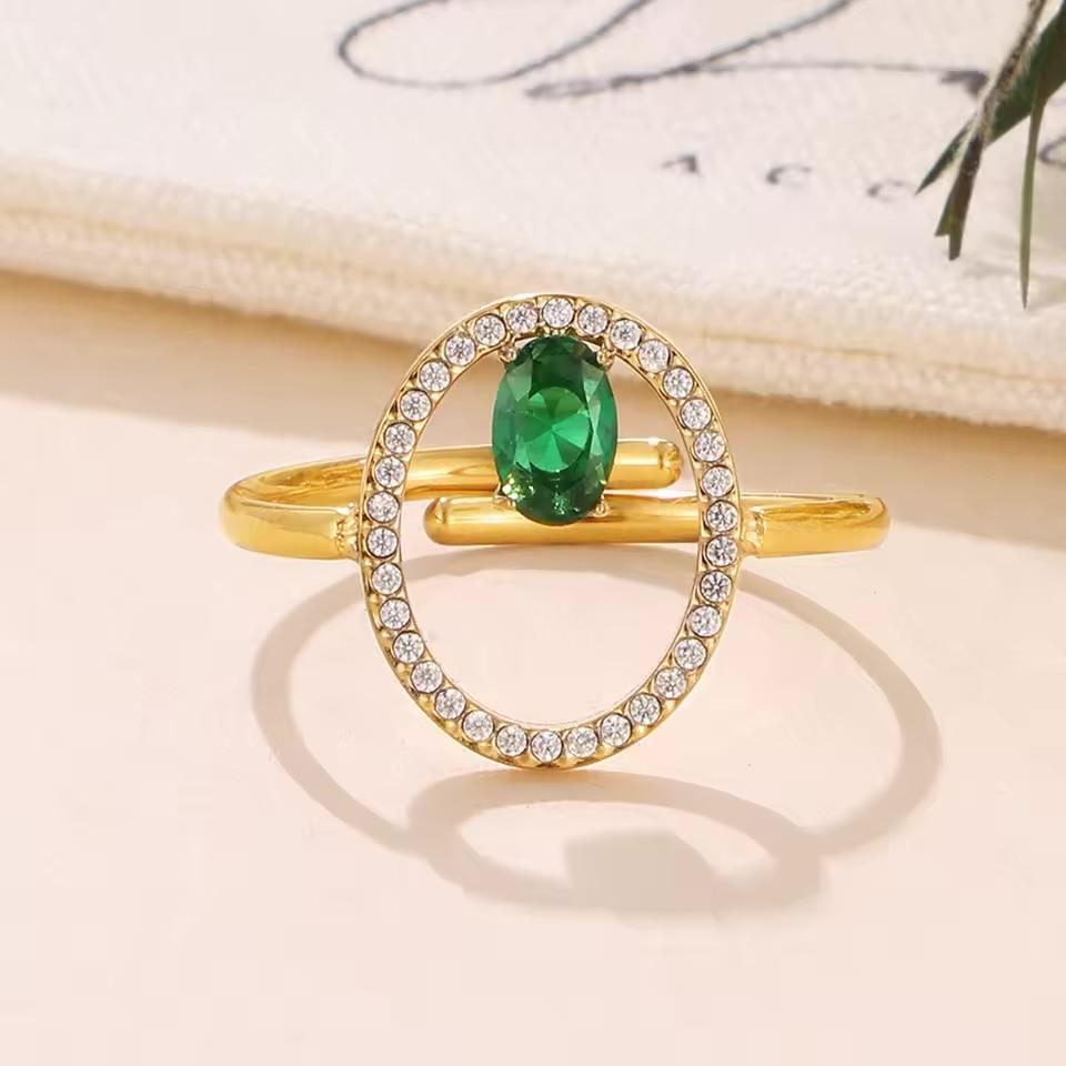 Round Zircon Inlaid Adjustable Ring