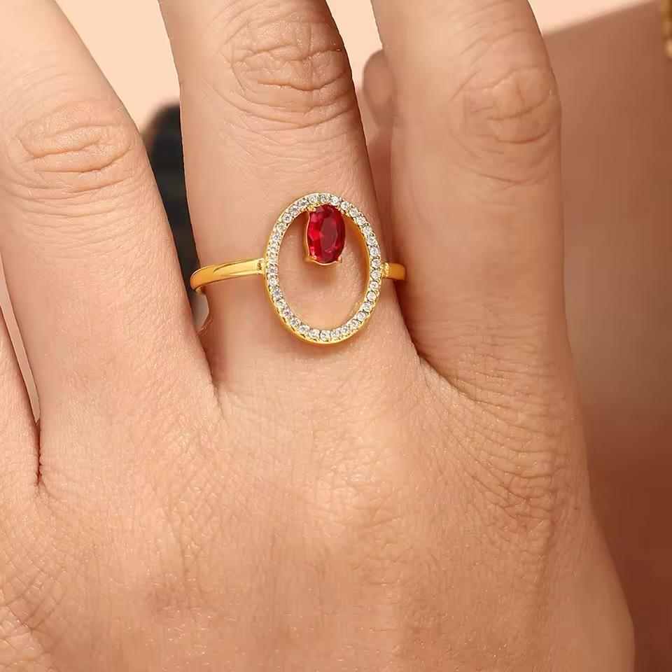 Round Zircon Inlaid Adjustable Ring