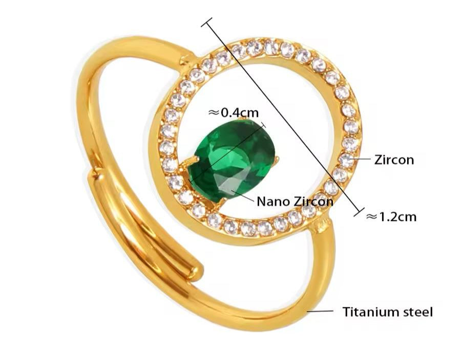 Round Zircon Inlaid Adjustable Ring