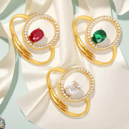 Round Zircon Inlaid Adjustable Ring