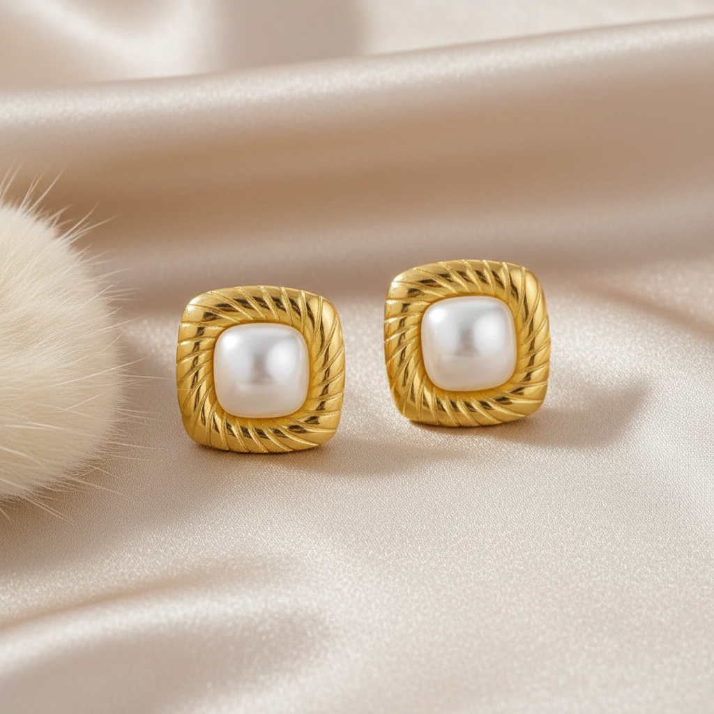 Square Pearl Stud Earring