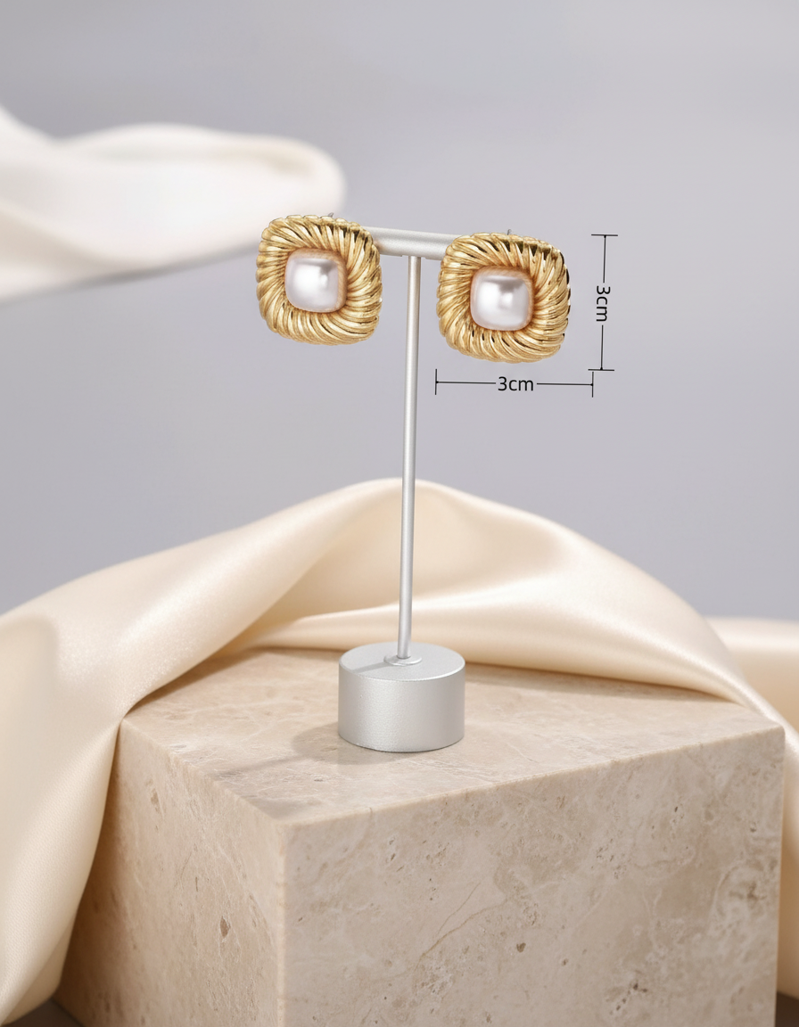 Square Pearl Stud Earring