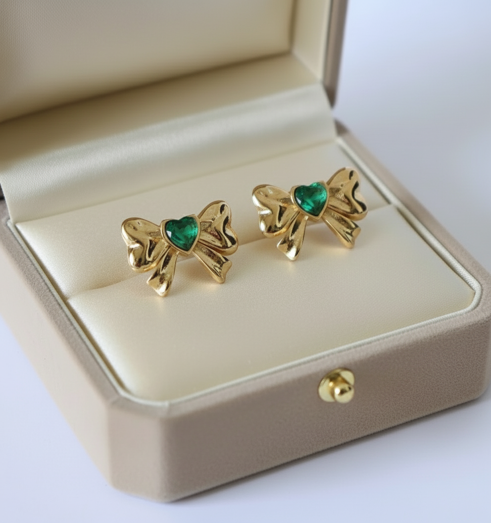 Bow Heart Diamond Studs