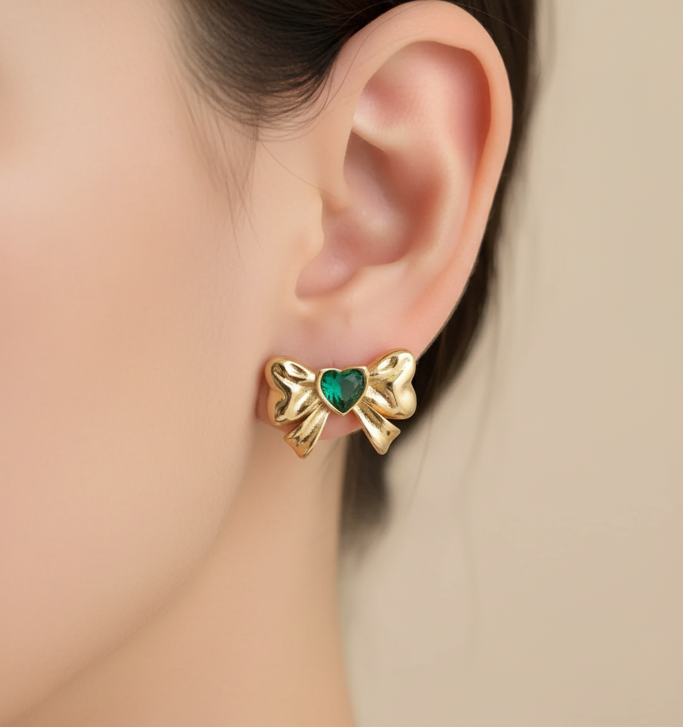 Bow Heart Diamond Studs