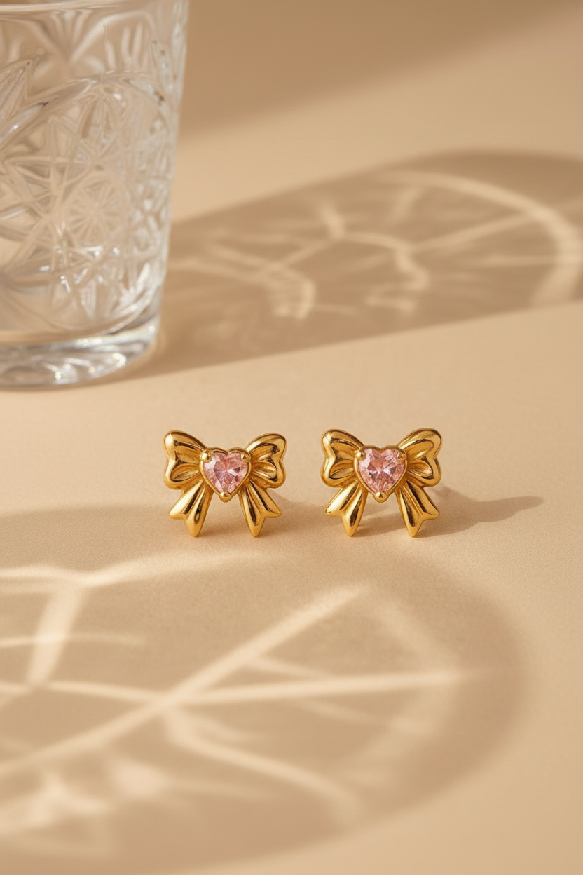 Bow Heart Diamond Studs