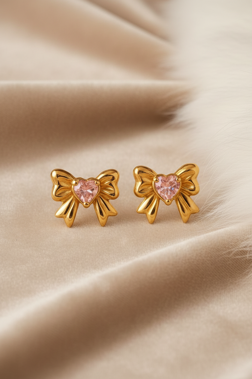 Bow Heart Diamond Studs