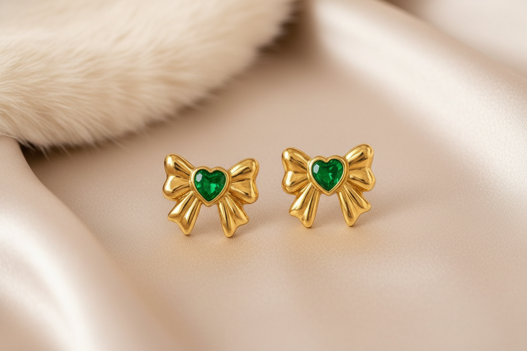 Bow Heart Diamond Studs