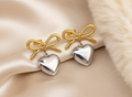 Bow With Heart Drop Earrings