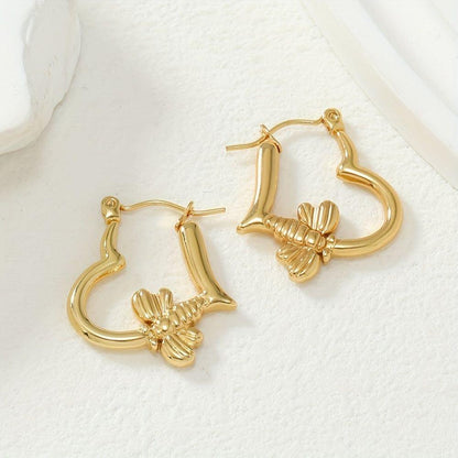 Heart Bee Hoop Earring
