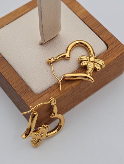Heart Bee Hoop Earring