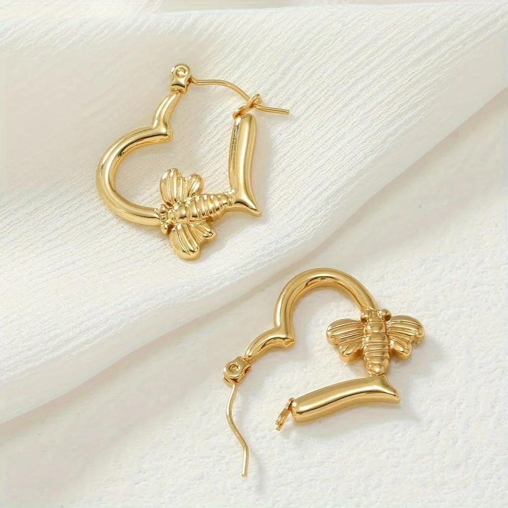 Heart Bee Hoop Earring