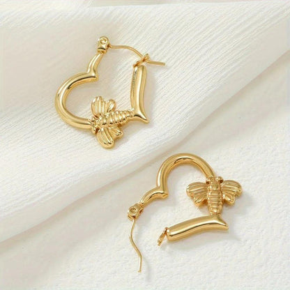 Heart Bee Hoop Earring