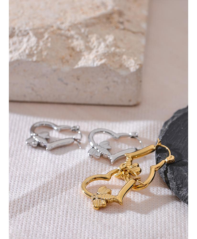 Heart Bee Hoop Earring