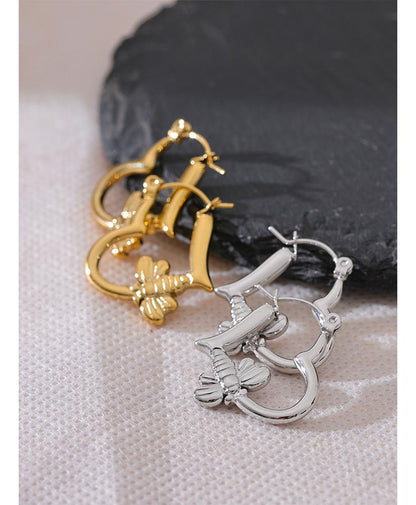 Heart Bee Hoop Earring
