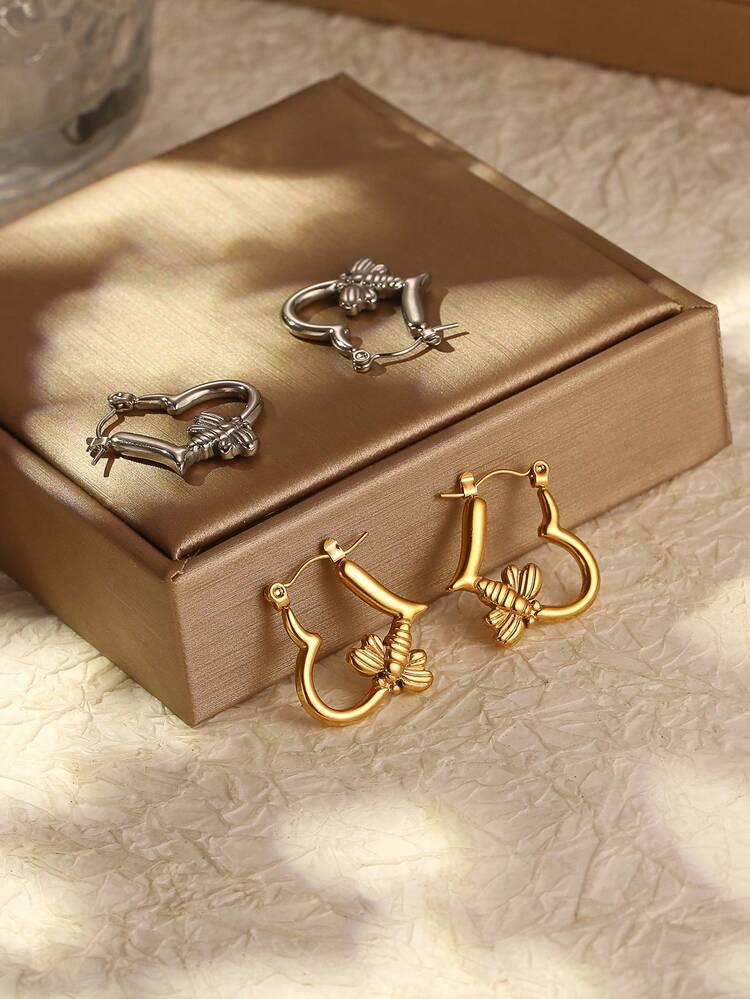 Heart Bee Hoop Earring