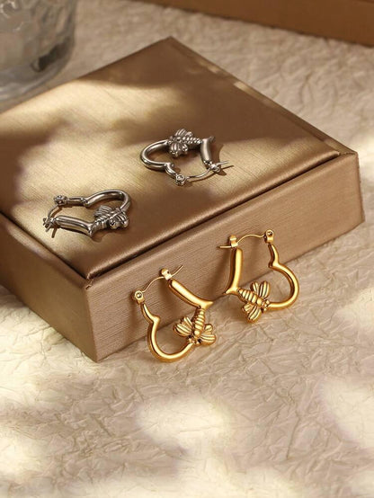 Heart Bee Hoop Earring