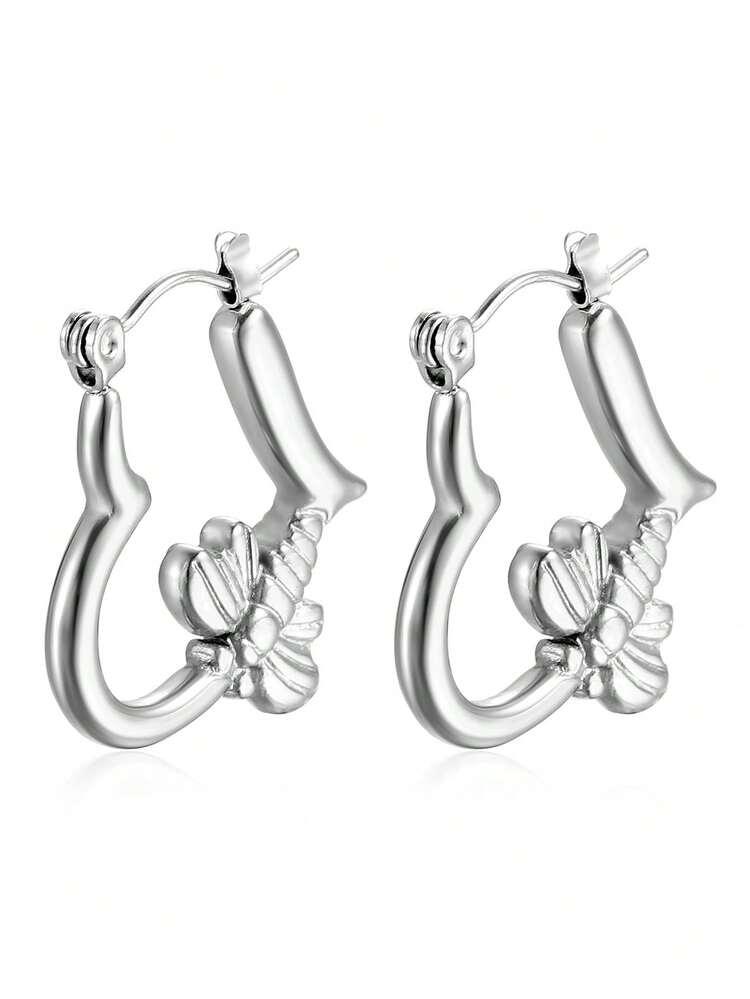 Heart Bee Hoop Earring