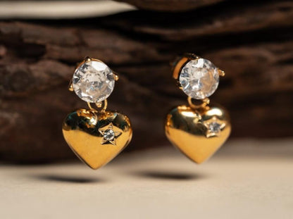 Round Diamond With Heart Earring
