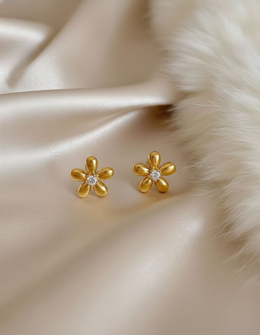 Flower with Diamond Stud Earring