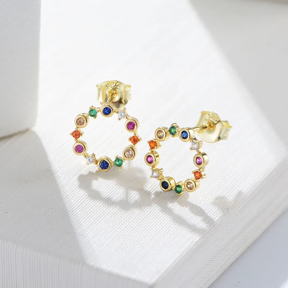 Rainbow Circle Stud Earrings