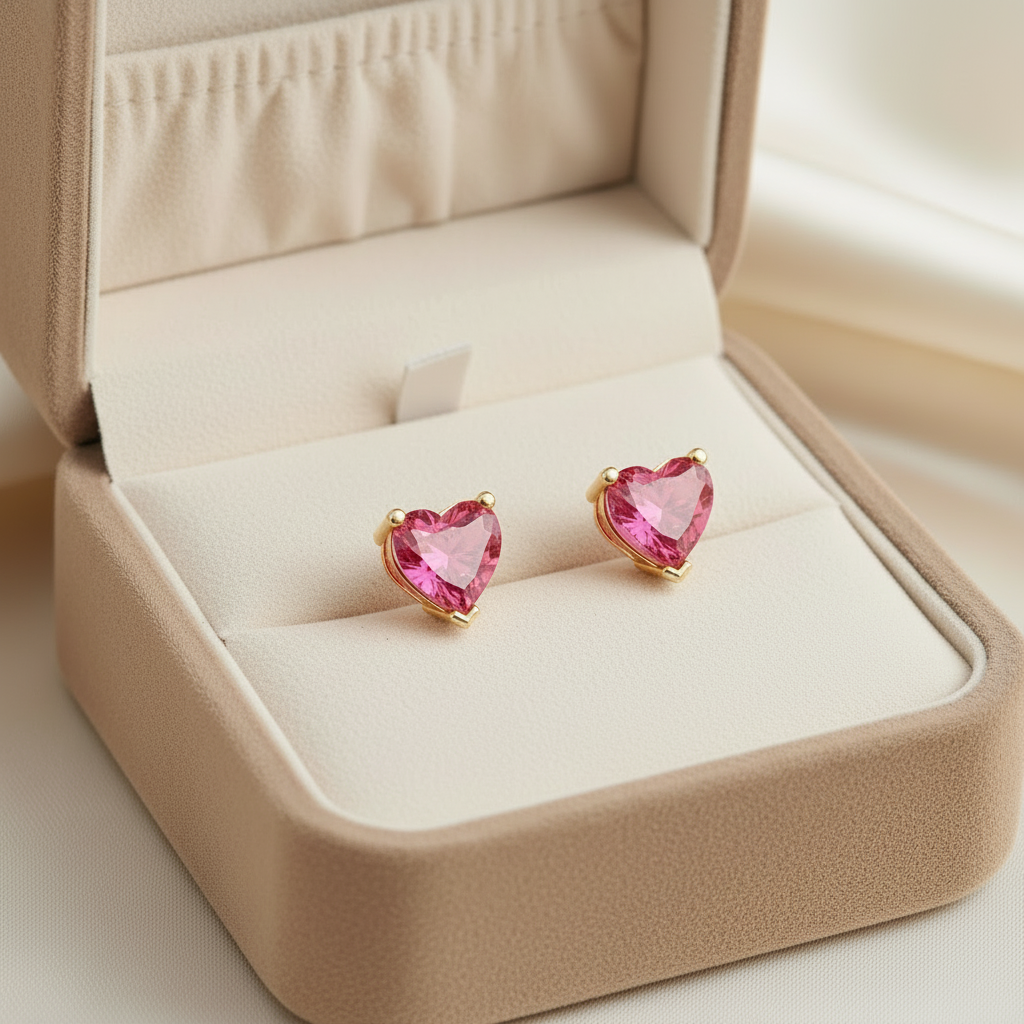 Pink Heart Shape Studs