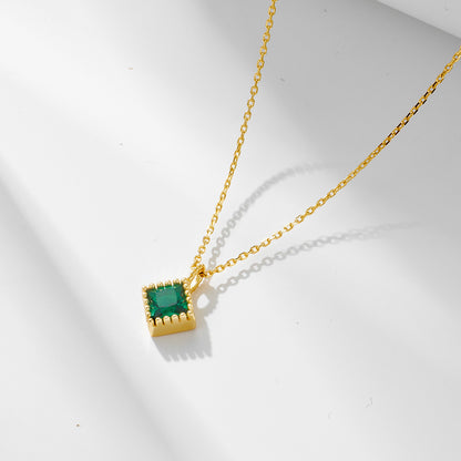 Geometric Square Green Zircon Pendant Necklace